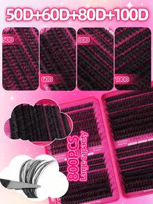 640/200pcs D Curl Individual Eyelashes High Capacity Eyelashes Book With Adhere Glue, Tweezers, Eyelash Brush, Beginner Friendly Fake Lashes Kit, Easy To Use, Diy At Home, Mixed Style False Lashes Extensions Kit, Starter Friendly Kit, Fluffy Thick And Natural Look Lashes, Suit For Daily/Light/Heavy/Cosplay/Night Party Eyes Makeup Beauty - Rose Red - View 8