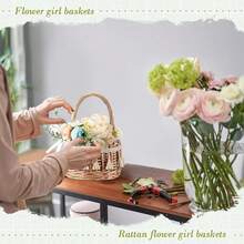 6 Pcs Rattan Woven Flower Basket For Wedding Handwoven Rustic Wicker Floral Storage Basket With Artificial Flowers Decorative And Handle For Home Wedding Birthday Decor (Blue) - 藍色 - 查看 6