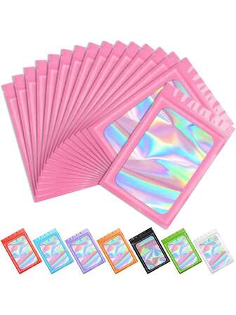 100/50/10 st PVC-smyckespåsar, återförslutningsbara smyckespåsar, ombrefärgade smyckesorganiseringspåsar, smyckespåsar med anti-damm och anti-oxidation, smyckespåsar med dold dragkedja, moderiktiga holografiska glansiga återförslutningsbara presentpåsar i PE-plast