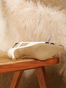 French New Leopard Print High Heel Shoes, Women's Pointed Toe Slip-On Sandals, Versatile & Sexy, Suitable For Parties & Events - White - View 4
