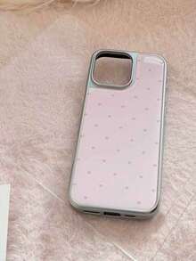 1pc Soft Pink Minimalist 17/17 Pro Max Phone Case, Heart Shaped Epoxy Coated Silver Edging, High-End Full Coverage Compatible With IPhone 11/12/12 Pro, 13, 14/14 Pro/14 Pro Max, 15/15 Pro/15 Pro Max, 16/16 Pro/16 Pro Max, 17/17 Pro/15 Pro Max - Pink - View 4