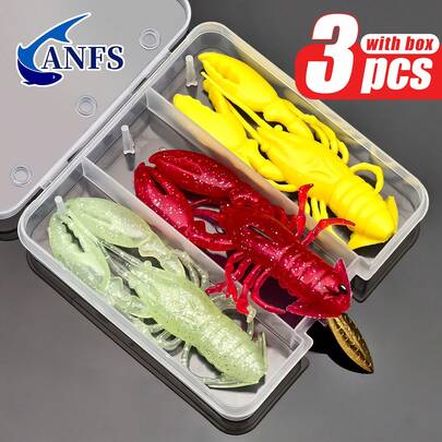 3 st kräftfiskebete med förvaringslåda, mjuka fiskebeten för saltvatten, sötvatten - coola fiskegrejer för sportfiskare