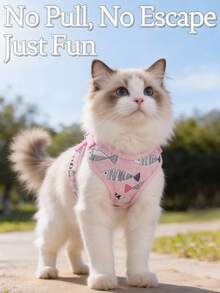 1套/2件装（胸背带+牵引绳）柔软可爱宠物狗/猫休闲时尚牵引绳套装，纯色胸背带/撞色鱼/猫/印花图案，外出必备，适合幼犬/小型宠物猫，背心式胸背带 - 彩色 - 查看 4