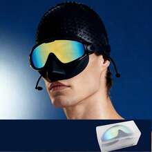 WEITIS 防雾高清泳镜，专业成人男士电镀防水不刺激批发 - 黑色鍍金(鼻罩)+盒裝 - 查看 3