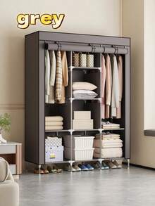 1pc Easy To Assemble Portable Wardrobe, Multi-Layer Clothes Storage Cabinet With Hanging Area & Dust Cover, Suitable For Bedroom, Living Room, Dorm, Black/Silver Grey, Small/Medium/Large Size - Multicolor - View 15