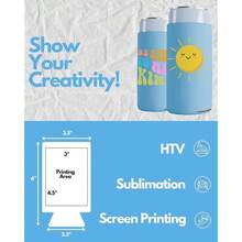 PartyPrints 25 Pack Placid Blue Blank Slim Can Cooler Sleeves | Plain Seltzer Customizable Bulk Coolers For Beer Bottles & 12oz Tall Cans | Skinny Collapsible Drink Insulated Sleeve - PlacidBlue - 查看 3