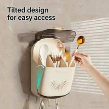 No-Drill Chopstick Holder Wall-Mounted Kitchen Draining Dust-Proof Storage Rack ( Easy To Clean)