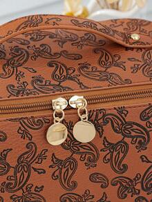 1 PC Dark Brown Paisley Handbag With A Sophisticated Feel Make Up Bag,Fashionable And Casual Large Capacity Portable Zipper Makeup Bags,Travel And Vacation Essentials Cosmetic Bags For Sanitary Napkins,Pouch Pads,Wired Earphones - 亮橙色 - 查看 5