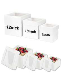 6 Pieces / 1 Box Of Kuchen Packaging Boxes With Curved Windows. Find Stable Cardboard Dessert Display Boxes In 3 Sizes: 8 Inches / 25cm / 30cm For Christmas Party Dessert Tables, Valentine's Day Gift Packaging, Christmas Cupcakes, Lebkuchen Houses, - Winter High Season Snacks, Birthday Celebration, Insurance Premium Bakery Display Accessories. - Multicolor - View 5