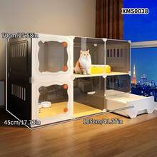 Large Indoor Cat Cage With Free Space, Home Use, 1 Room 1 Bathroom, Drawer-Style All-In-One Cat Villa