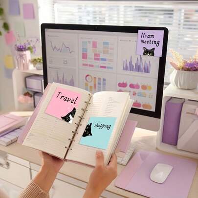 1pc/50sheets Cat Sticky Notes, 3x3 Inches (Approx. 7.5x7.5 Cm), Random Colors, Colorful Self-Adhesive Lined Memo Pads, Suitable As Christmas Gifts For Friends, Back To School Supplies