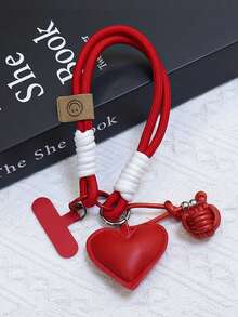 1pc Red Heart-Shaped Phone Lanyard, Festive Phone Charm Strap Gift For Girlfriend, Friends On Valentine's Day - Multicolor - View 11