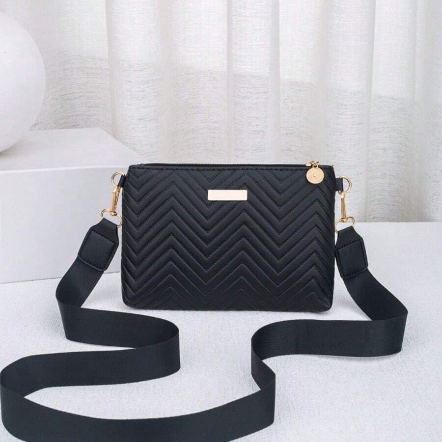 Bolso cruzado de mujer con relieve ondulado de nueva moda, bolso de hombro versátil y dulce, bolso de sobre - Negro - Ver 1