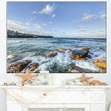 Arte de diseño PT-- Ondas blancas en la playa de Bondi, arte de pared en lienzo-X, '' H x '' x '' D P, azul - transparente - Ver 1