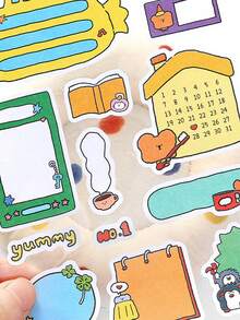 2张可书写扁平便签贴纸，卡通可爱手写日记DIY贴纸，“每日好物”系列，适用于礼物、办公、家居、标记、标签、教室、娱乐玩具、学生计划本、创意复古装饰贴纸 - 彩色 - 查看 5