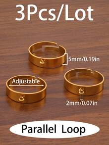 3Pcs Stainless Steel Adjustable Rings Settings DIY Blank Ring Base For Jewelry Making Findings 18K Gold Plated Finger Ring Loop Bulk