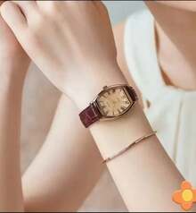 Women's Black Leather Watch, Classic Small Barrel Style, New Release. - màu nâu - Xem 5