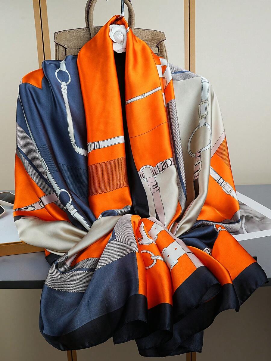 1pc New Printed Scarf, Fashion Headscarf, Luxury Sun-Shading Neck Wrap 85*180CM, Women's Outdoor Shawl, Popular Silk Scarf, All Season Wind-Proof Long Scarf - Multicolor - View 1
