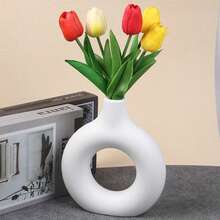 1pc Nordic Style Creative Donut Shaped Plastic Flower Vase, Decoration For Home, Living Room, Dining Table Home Decor Room Decor Glass Vase - Beige - View 19