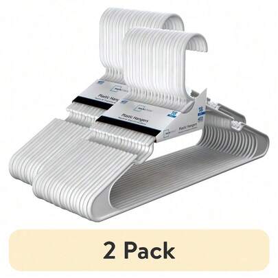 (2 Pack) Plastic Clothes Hangers, White, 18-Count, Lightweight & Durable For Everyday Use