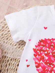 2件套女童爱心印花短袖T恤和短裤套装，适合春夏派对和假期穿着，是送给孙女的完美礼物。 - 彩色 - 查看 7