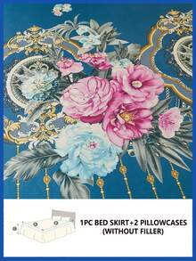 3pcs Soft & Cool Fabric + European Floral Print Bedding Set (1pc Bed Skirt + 1/2pc Pillowcase, Pillow Not Included), Moisture-Wicking, Breathable, Wrinkle-Resistant, Quiet, Suitable For All Seasons, Exquisite Printing, Fashionable & Elegant, Applicable For Bedroom And Hotel - Rich Life - View 7