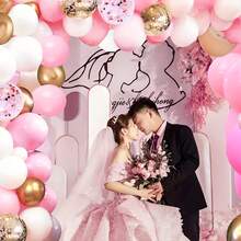 50pcs Pink And Gold Balloons -10 Inch Pink And White Metal Gold Balloons With Confetti Balloons, Suitable For Babyshowers, Weddings, Birthday Party Decorations, Pink Baby Showers, Valentine's Day, Anniversaries, And Women's Singles Parties. - Pink - View 3