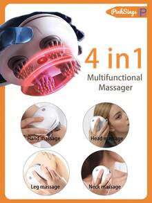 PinkSings 电动头皮按摩器，Brenth头部按摩器，配备4个按摩头和84个按摩节点，防水可充电手持式头皮按摩器，男女皆宜的礼物