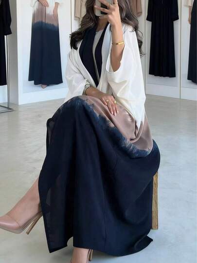 New Stylish Arabic Abaya Dress, Patchwork Color, Casual Yet Elegant Long Robe For Women