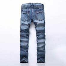 Nueva moda jeans slim casual stretch plisado slim moda  jeans - Azul - Ver 2