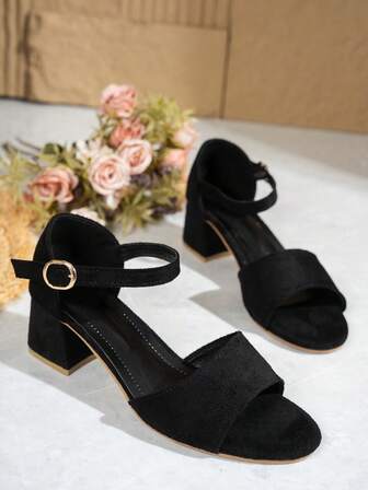 Sandalias de tacón alto grueso con correa y hebilla decorativa, elegantes y cómodas para el verano, de estilo retro para mujer