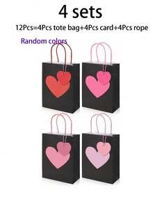 24个情人节心形礼品袋，带提手和心形标签，红色和粉色纸质礼品袋，适用于情人节、周年纪念日、婚礼和其他场合。（3个装 = 1个礼品袋 + 1根绳子 + 1张卡片） - 彩色 - 查看 10