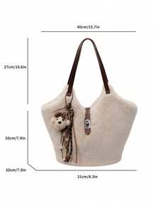 女士棕色人造毛皮手提包 - 大容量蓬松单肩包，完美的情人节礼物 - 查看 21