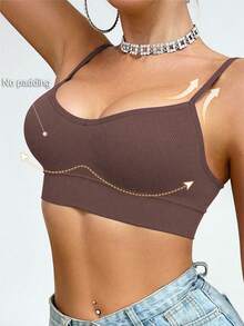 Runway Rest Women's Seamless Backless Camisole Bra: Spaghetti Straps, U-Shaped Flattering Back, Small-Bust Push-Up, Non-Slip Liner. - Brown - View 10