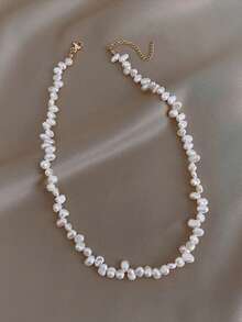 1 Set Minimalist Elegant Flower Earrings & Asymmetrical Faux Pearl Necklace, Fashionable & Versatile, Suitable For Women Everyday & Occasions