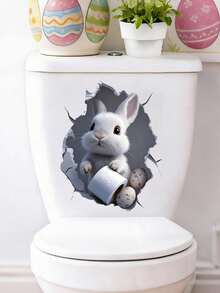 1pc Easter Bunny Toilet Lid Sticker, Spring Bathroom Decal With Rabbit & Egg Design, Easter Themed PVC Decorative Wall Sticker,Easter Party Decor,Easter Egg Hunt Decorations,Easter Decorations For Home,Home Decor,Easter Gifts,Add Some Festival Atmosphere For Your Home - Easter C - View 5
