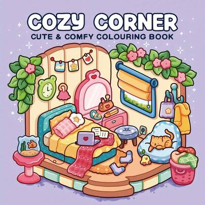 24 Pages 130g COZY CORNER Healing Coloring Book - Bedroom Cute Pet Cozy Corner Scenes, Adult Stress Relief Coloring Book, Relaxing Self-Healing Creative Fun, Valentine's Day Stationery Gift