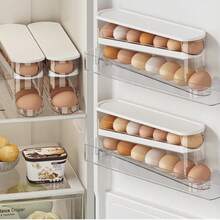 1个透明双层滑动式鸡蛋分发器，自动滚动防碎支架，适用于冰箱和台面，易于清洁，可水洗，工业食品供应设备，节省空间的冰箱侧门储物架，用于厨房收纳，鸡蛋储存盒 - 白色 - 查看 7