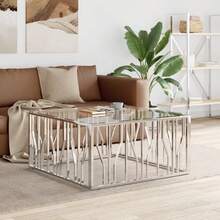 vidaXL Table basse 100x100x50 cm acier inoxydable et verre - Argent - Voir 2