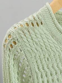 GIGOGOU 春夏镂空针织透气长袖开衫防晒休闲上衣 - 薄荷綠 - 查看 6