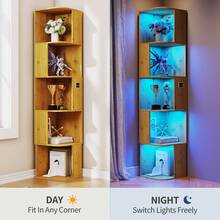 HWB 5-Tier Corner Bookshelf With LED Sensor Lights (5-Tier-Wood) - 木頭 - 查看 5