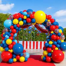 133pcs Carnival Circus Balloon Wreath Arch Set - Red, Blue, Yellow, Rainbow Colors With Confetti, Suitable For Birthdays, Weddings, Graduations, Anniversaries, Bridal Showers, Party Decorations - 彩色 - 查看 6