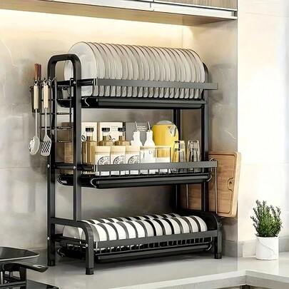 2026 Dish Drying Rack: Stainless Steel Large Dish Rack - 3 Tier Large-Capacity Dish Racks For Kitchen Counter - Heavy Duty Dish Drainers For Kitchen Counter And Sink - Rustproof Metal Kitchen Storage Racks With Cutting Board Shelf And Utensil Holder - Space Saving Kitchen Dish Drying Rack - Dish Rack For Dishes, Knives, Spoons, Home And Room Decor, Valentine's Day