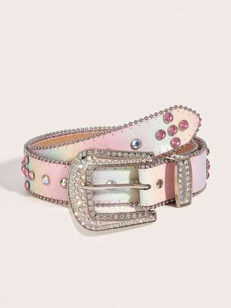 1 st. Punk Y2K-stil silverfärgad strassutsmyckad ombre-imitationsläderbälte för kvinnor, lämplig för kjolar, jeans, byxor, musikkonserter, fester, halloween, alla årstider, presenter