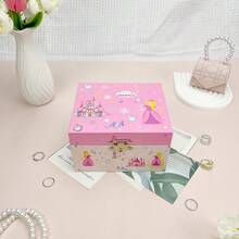 1pc Pink Princess Castle Music Box, Made Of Paper Material With Princess High Heel Design, Can Be Used To Store Trinkets, Toys, Jewelry, Built-In Rotating Princess And Mirror, Bedroom/Living Room Decor, Suitable For Birthday, Wedding, Daily Gift, Party & Festival - Multicolor - View 2