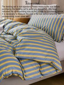 2pcs/3pcs Cotton Blue Background With Yellow Vertical Lines Print Duvet Cover Set (1 Duvet Cover + 1/2 Pillowcases, Daily Use, Soft & Skin-Friendly , Suitable For Indoor Bedrooms, Master Bedroom, Guest Bedroom And Secondary Bedroom All Year Round - Multicolor - View 5