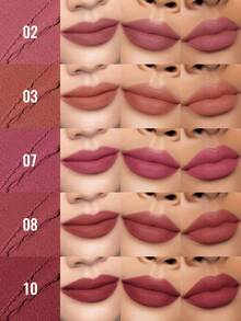 Pudaier 2支装【防水唇釉 | 色彩鲜艳，不粘腻，哑光红棕色唇釉 - 保湿，高显色度唇彩 - 完美的防晕染浪漫情人节礼物】 - 01+05 - 查看 4