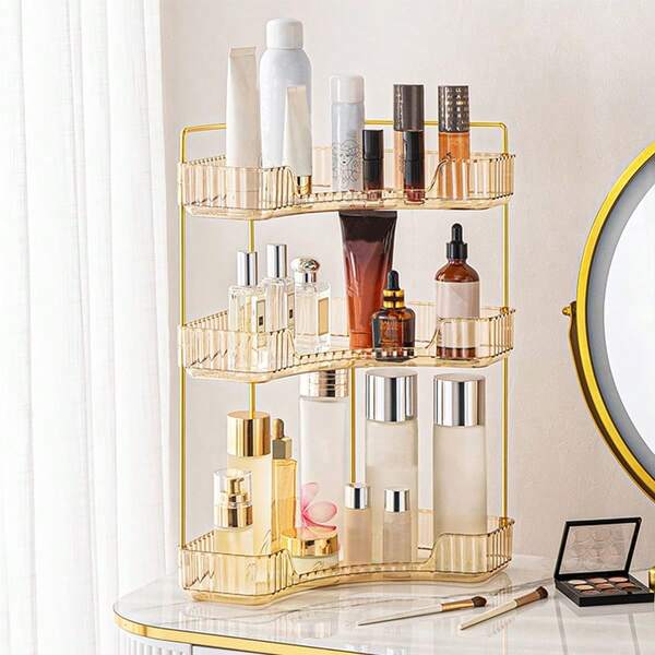 1pc Corner Bathroom Countertop Storage Rack, Suitable For 90° Corners, Tray Can Be Used For Bathroom Countertop/Kitchen Spice Rack/Cosmetics Storage/Perfume Tray, Suitable For Holiday Beach, Bathroom, Bedroom And Other Occasions, Large Capacity