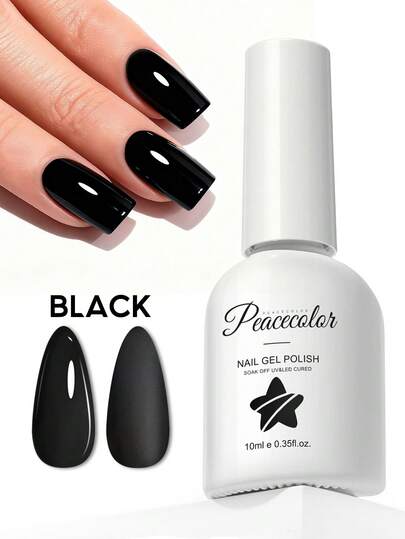 peacecolor 1 Bottle 10ml Black Gel Nail Polish, Classic Color Semi-Permanent Removable Nail Polish, Gel Nail Polish Salon Supplies, Women's Manicure Art Gift Nails