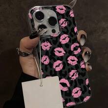 1pc Black And Gray Leopard Print Pink Lip Mark Hard Soft Shiny Luxurious Phone Suitable 16 15 14 13 12 11 Pro 14 15 16E Plus XS XR X 8 SE 2020, Phone, Phone Women, Gal Smartphone Glitter, Phone Cases Soft Silicone Vibe, Hardcore Drop Defense. - 1pc - 查看 4